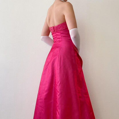 Dark Pink Rainbow Vintage Long Ball Gown Beaded Slim Princess Fantasy Satin Ball Trumpet Gown Evening Dress Party Dress gh4349
