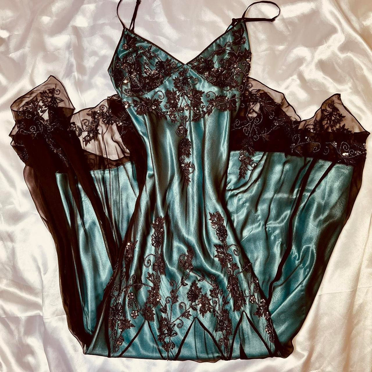 Turquoise Vintage Elegant Exquisite Floral Beading Spaghetti Strap Long Chiffon Ball Gown Evening Dress Birthday Party Dress Formal Women Prom Dress gh3931