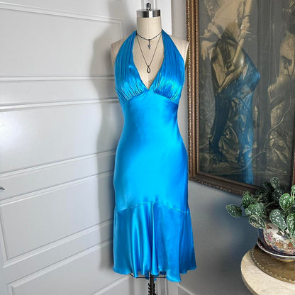 Girlhomeshops--Blue simple fashion ruffled short satin suspenders formal homecoming dress gh5501