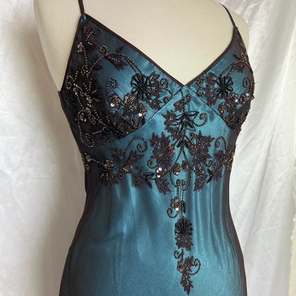 Turquoise Vintage Elegant Exquisite Floral Beading Spaghetti Strap Long Chiffon Ball Gown Evening Dress Birthday Party Dress Formal Women Prom Dress gh3931