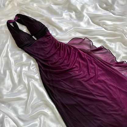 Dark blue/Purple shiny elegant exquisite beaded strap long chiffon prom, evening dress, party dress, graduation dress gh3507