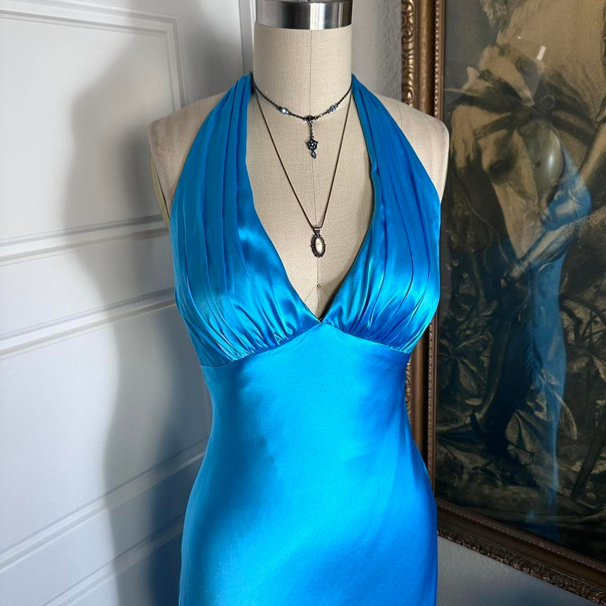 Girlhomeshops--Blue simple fashion ruffled short satin suspenders formal homecoming dress gh5501