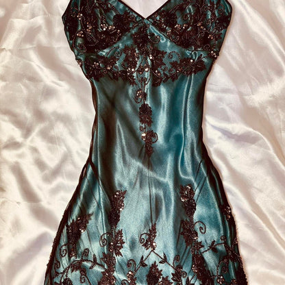Turquoise Vintage Elegant Exquisite Floral Beading Spaghetti Strap Long Chiffon Ball Gown Evening Dress Birthday Party Dress Formal Women Prom Dress gh3931