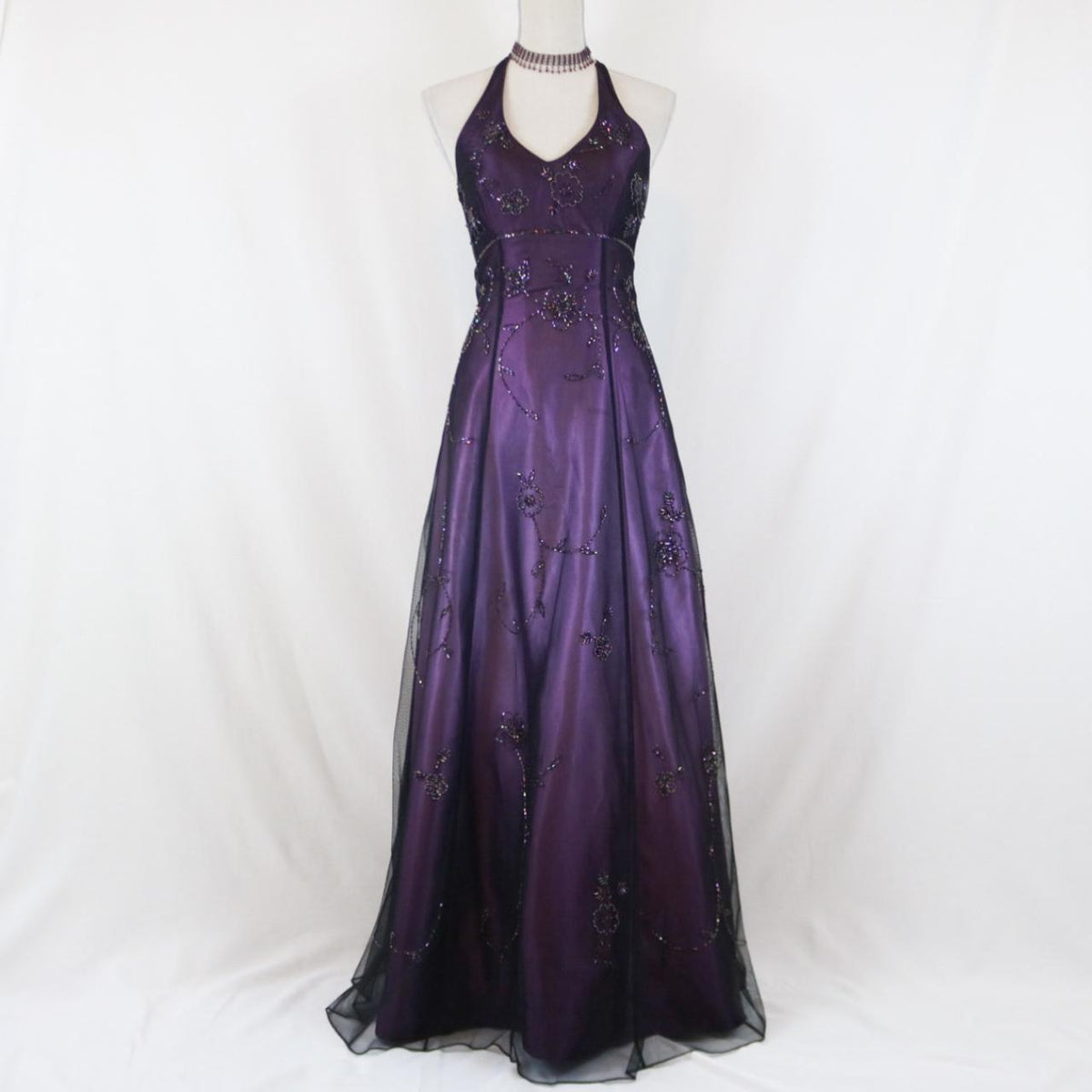 Purple Vintage Fashion Ombre Beaded Empire Waist Halter Long Elegant Prom Gown Evening Gown Party Dress gh3603