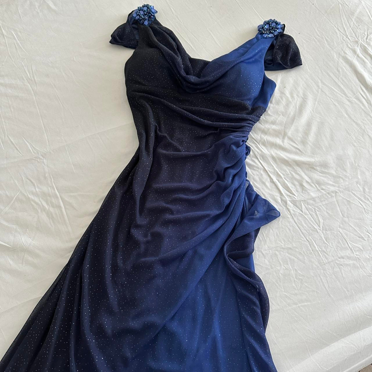 Dark Blue Ombre Stunning Sparkling Retro Fashion Stunning Elegant Delicate Rhinestone Long Chiffon Ball Gown Evening Gown Birthday Party Dress Prom Gown Graduation Gown gh3884