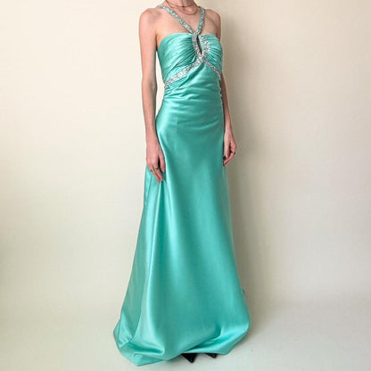 Tiffany blue rhinestone formal prom dress ball gown evening dress gh4591