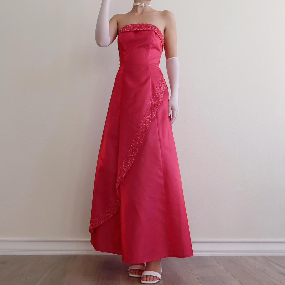 Dark Pink Rainbow Vintage Long Ball Gown Beaded Slim Princess Fantasy Satin Ball Trumpet Gown Evening Dress Party Dress gh4349
