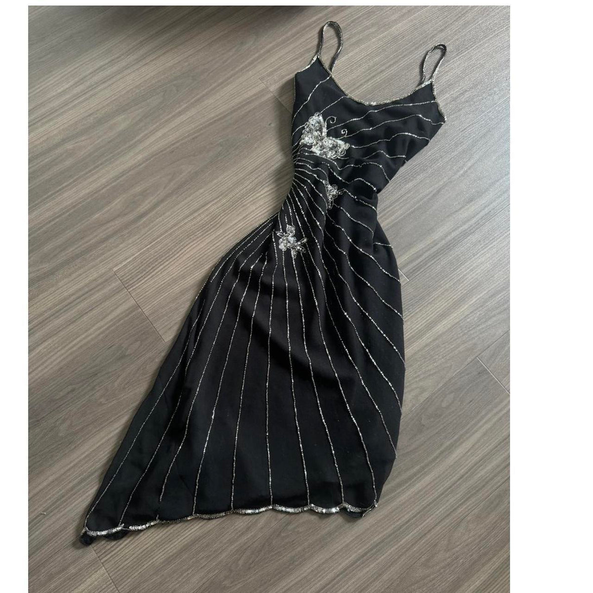 Black Vintage Fashion Elegant Sophisticated Stunning Silver Butterfly Beaded Long Chiffon Tulle Ball Gown Evening Dress Party Dress Prom Dress gh3722