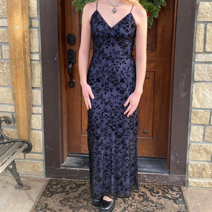 Purple Elegant Exquisite Floral Spaghetti Strap Long Chiffon Ball Gown Evening Dress Party Dress Prom Dress gh3739