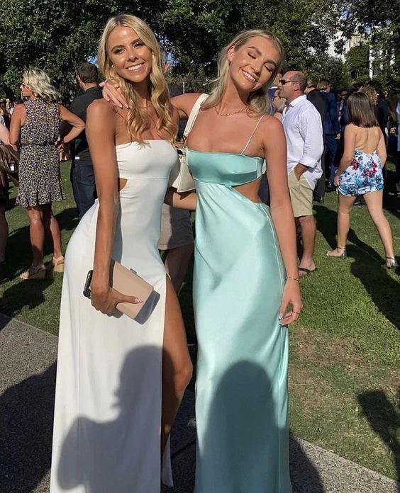 Vintage Aqua Spaghetti Strap Mermaid Satin Prom Dress Party Dress Evening Dress TP4499