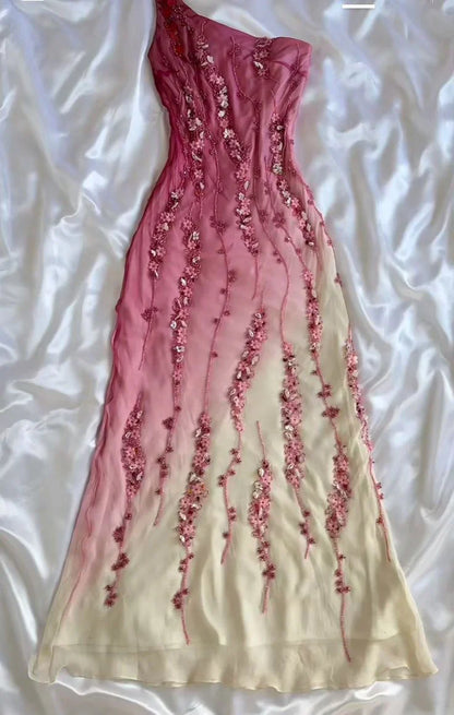 Pink gradient gorgeous fashion exquisite beading long chiffon elegant ball gown evening dress party dress gh3288