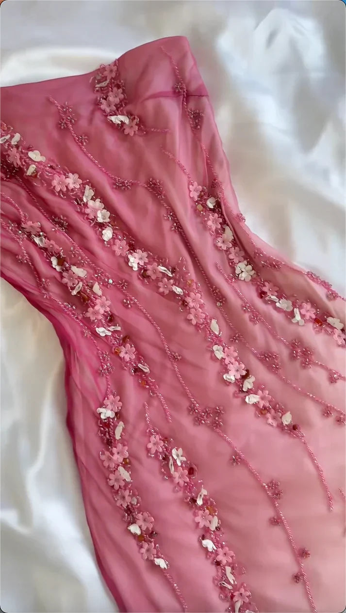 Pink gradient gorgeous fashion exquisite beading long chiffon elegant ball gown evening dress party dress gh3288