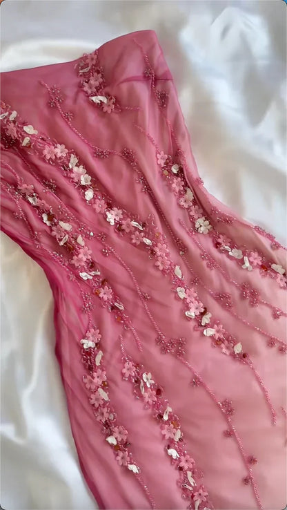 Pink gradient gorgeous fashion exquisite beading long chiffon elegant ball gown evening dress party dress gh3288