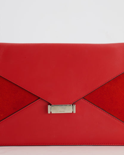 Céline Red Leather and Suede Envelope Pouch Bag with Silver Hardware