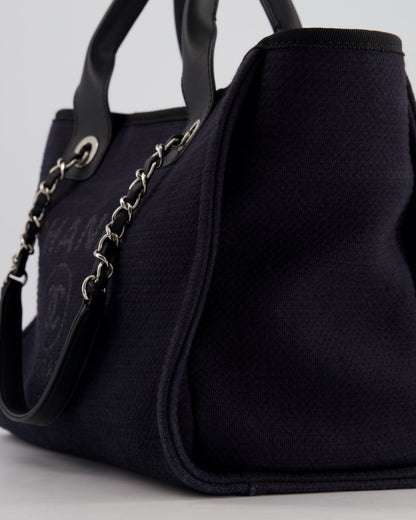 Chanel Navy & Black Small Deauville Tote Bag with Silver Hardware
