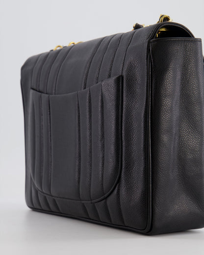Chanel Vintage Black Mademoiselle XL Single Flap Bag in Grained Leather with 24k Gold Hardware