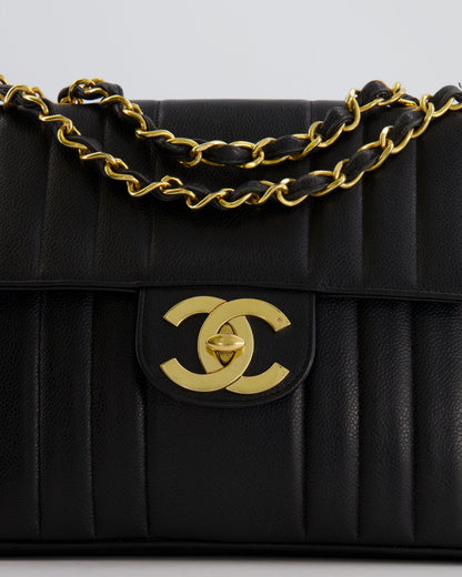 Chanel Vintage Black Mademoiselle XL Single Flap Bag in Grained Leather with 24k Gold Hardware