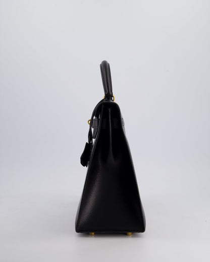 Hermès Vintage Kelly 32cm Sellier Bag in Noir Box Calf Leather with Gold Hardware
