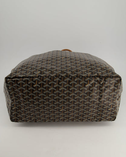 Goyard Saint Louis GM Black Shoulder Tote Bag in Goyardine Canvas and Brown Chevroches Calfskin Leather