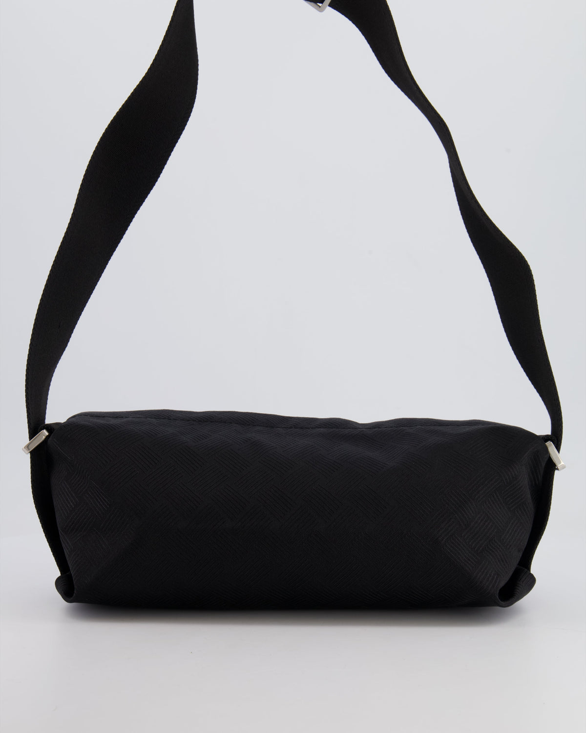 Bottega Veneta Black Canvas Shoulder Bag with Silver Hardware