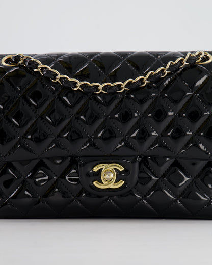 Chanel Black Medium Classic Double Flap Bag in Patent Leather with Gold Hardware