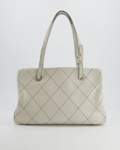 Chanel Light Grey Matelasse Leather Shoulder Tote Bag with Silver Hardware