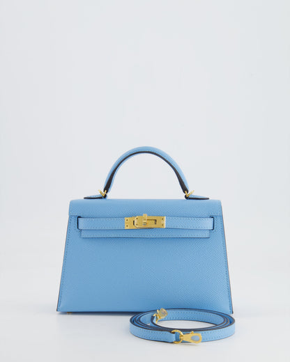 *HOT* Hermès Mini Kelly II 20cm Bag Bleu Celeste Epsom Leather with Gold Hardware