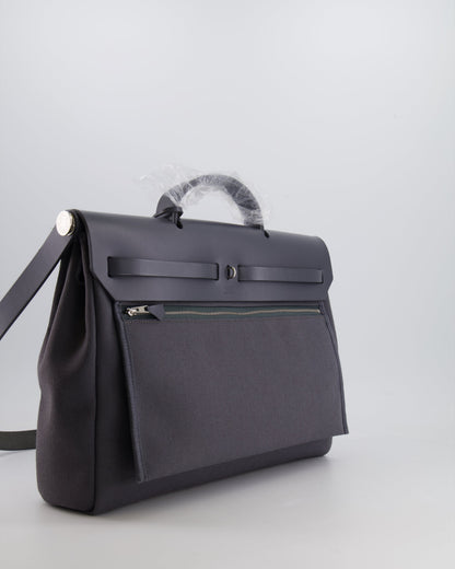 Hermès Herbag 39 Messanger in Ardoise Toile Canvas and Vache Hunter Leather with Palladium Hardware