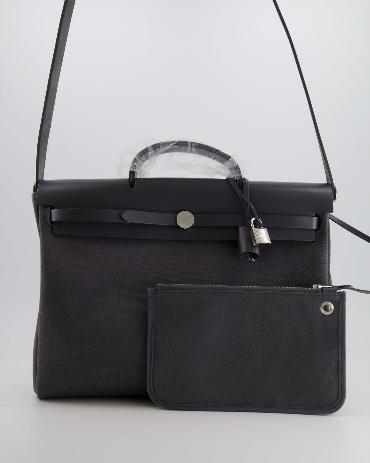 Hermès Herbag 39 Messanger in Ardoise Toile Canvas and Vache Hunter Leather with Palladium Hardware