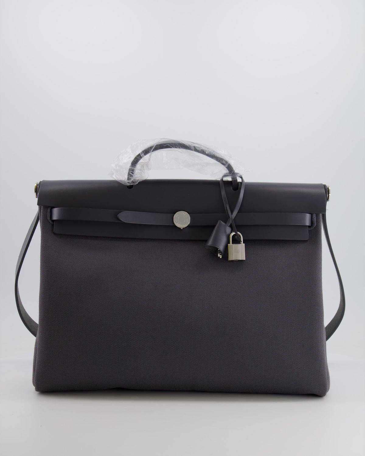 Hermès Herbag 39 Messanger in Ardoise Toile Canvas and Vache Hunter Leather with Palladium Hardware