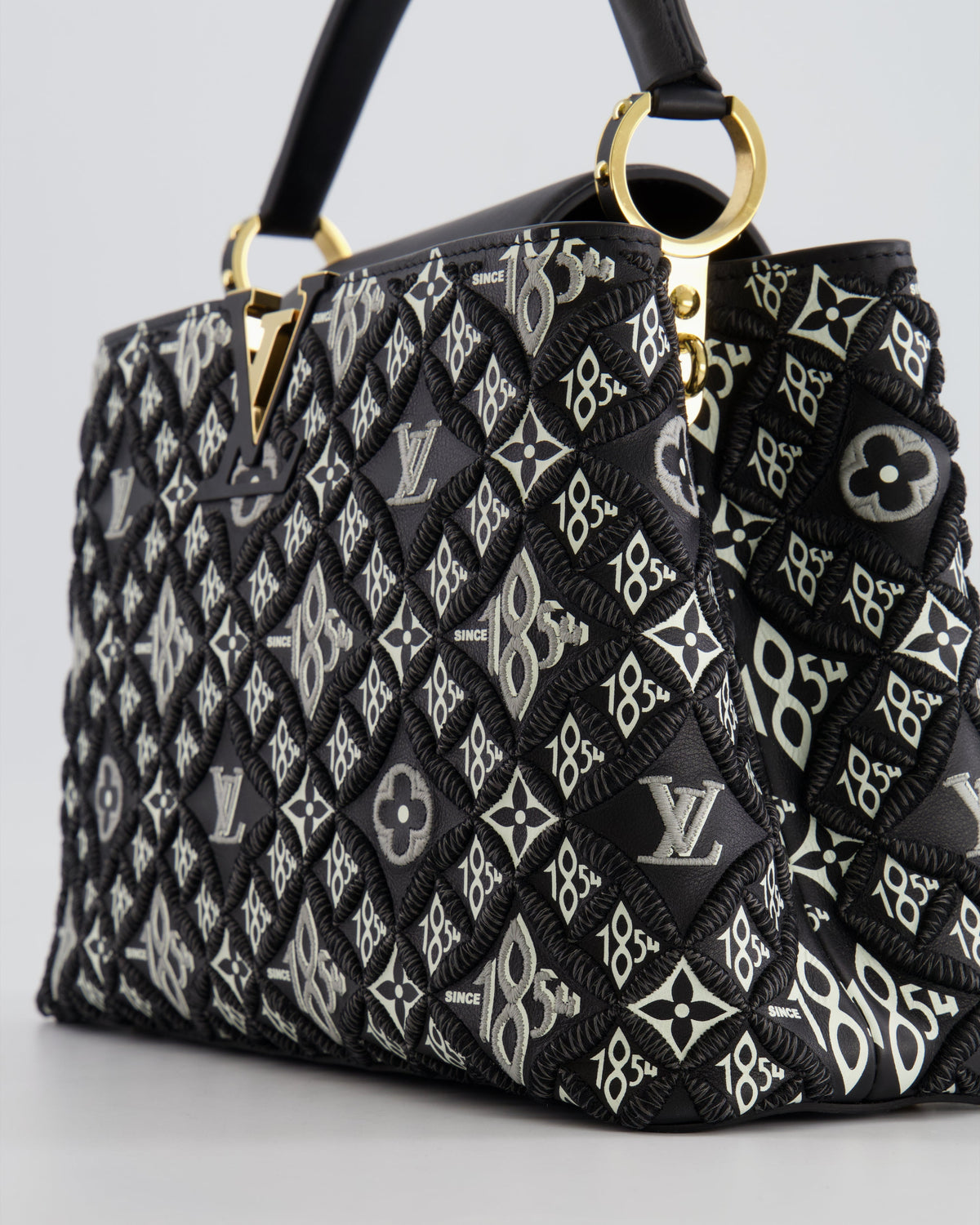 Louis Vuitton Limited Edition Since 1854 Monogram Capucines MM Bag in Black Calfskin and Embroideries with Gold Hardware