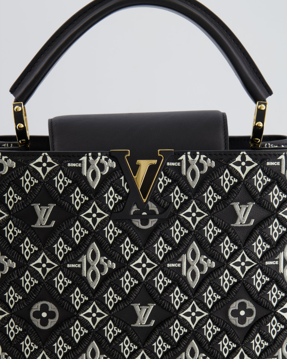 Louis Vuitton Limited Edition Since 1854 Monogram Capucines MM Bag in Black Calfskin and Embroideries with Gold Hardware