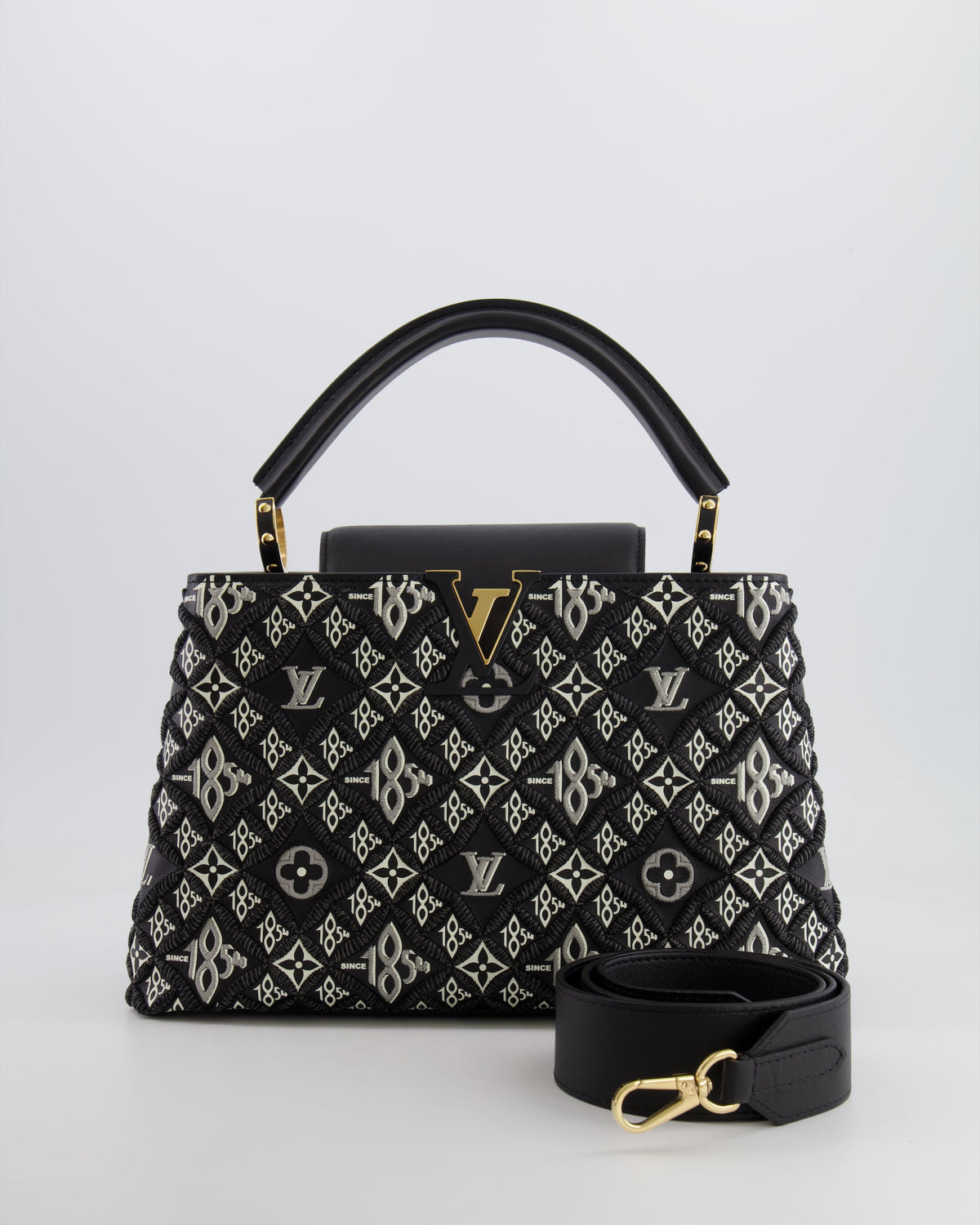 Louis Vuitton Limited Edition Since 1854 Monogram Capucines MM Bag in Black Calfskin and Embroideries with Gold Hardware