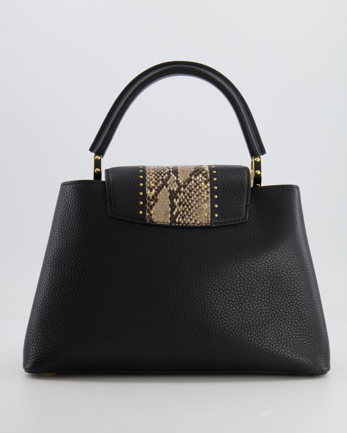 Louis Vuitton Capucines MM Bag in Black Leather and Beige Python Leather with Gold Hardware