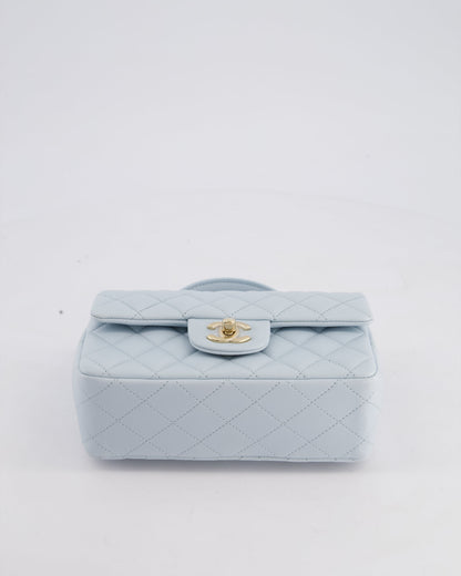 *HOT* Chanel Baby Blue Mini Rectangular Top Handle Bag in Lambskin Leather with Champagne Gold Hardware