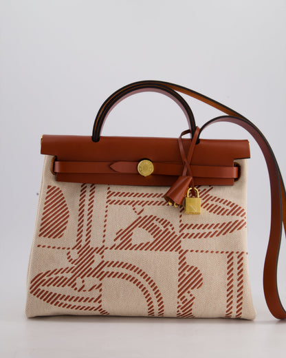 *HOT* Hermès Herbag Zip Retourne 31 Brides De Gala Bag in Rouge H & Ecru Toille H Canvas, Rouge H Vache Hunter Leather with Gold Hardware