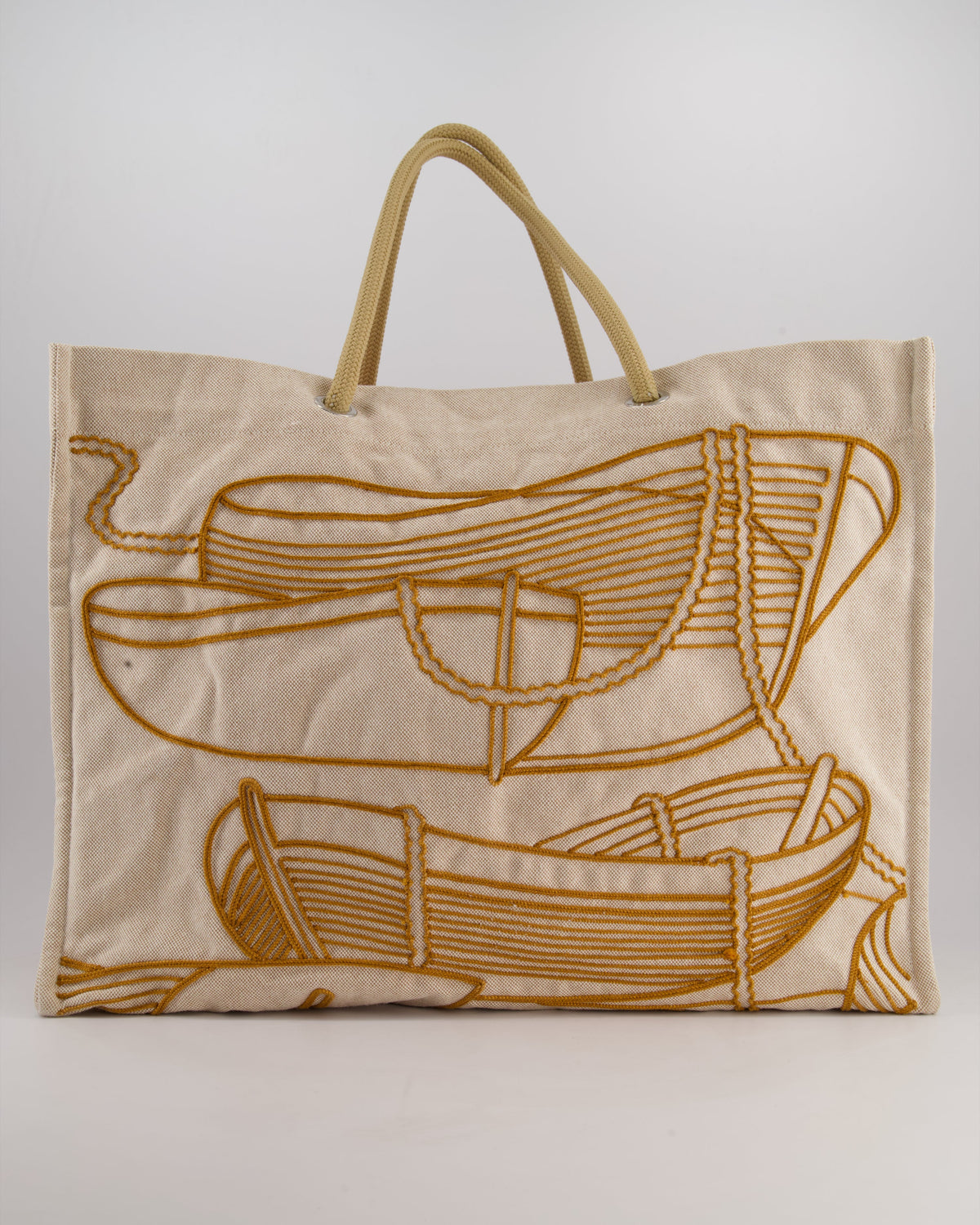 Hermes Beige Embroidered Thalassa Beach Tote Bag