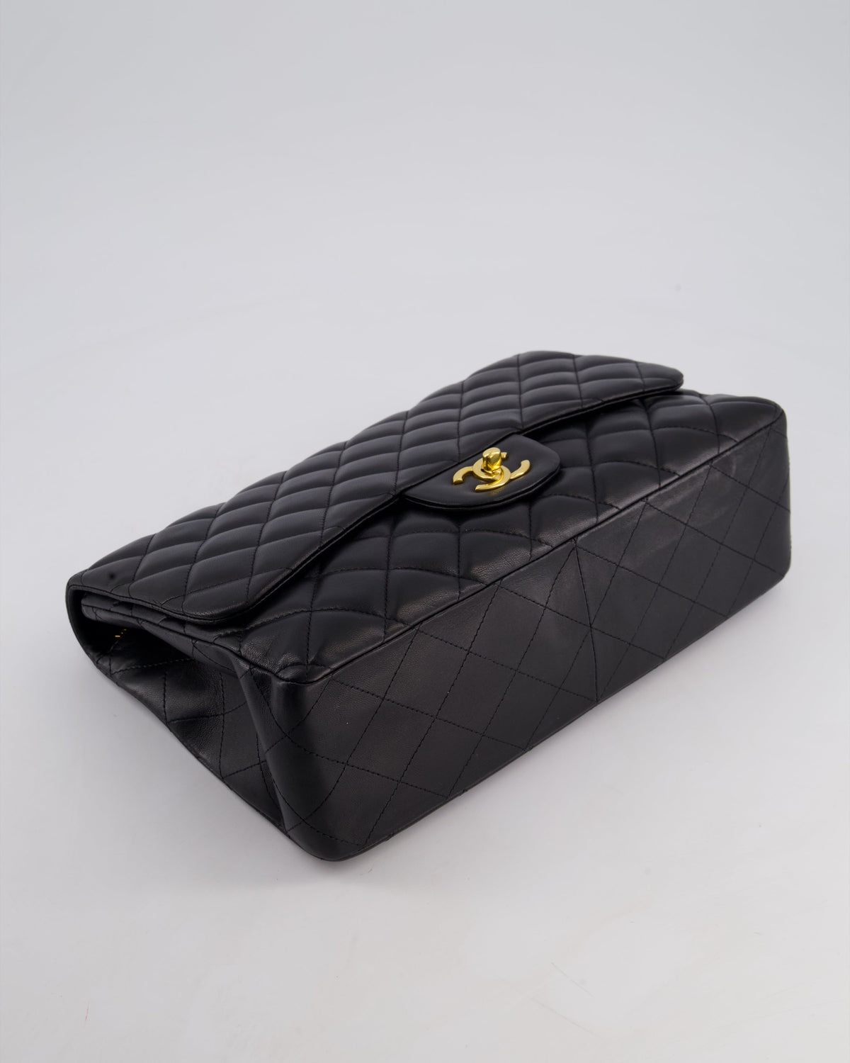 Chanel Black Jumbo Classic Single Flap Bag in Lambskin Leather with Gold Hardware