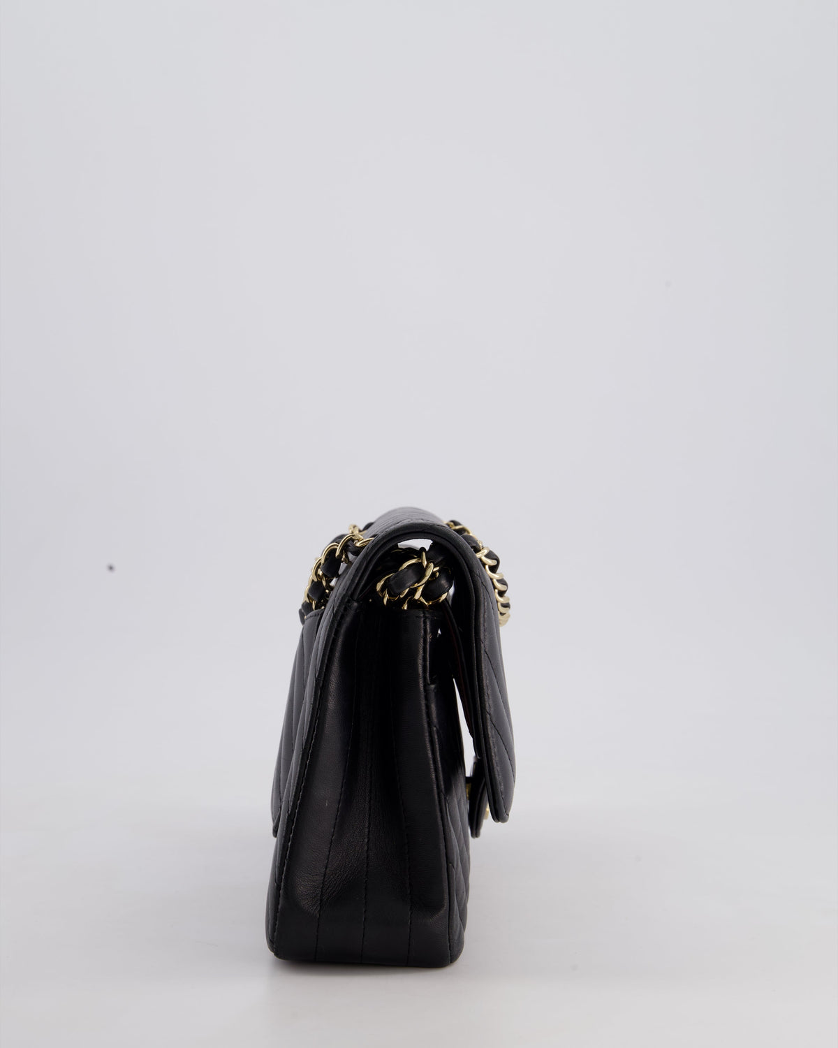 Chanel Black Chevron Medium Classic Double Flap Bag in Lambskin Leather with Gold Hardware