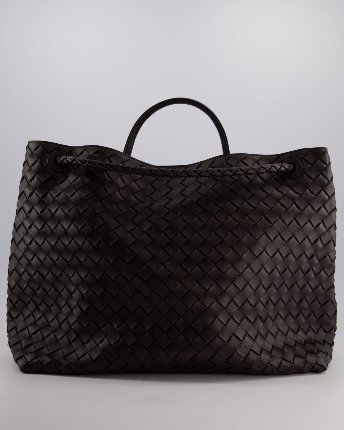 Bottega Veneta Brown Andiamo Large Intrecciato Leather Top Handle Bag with Sliding Cross-Body and Gold Knot Hardware RRP £6,090