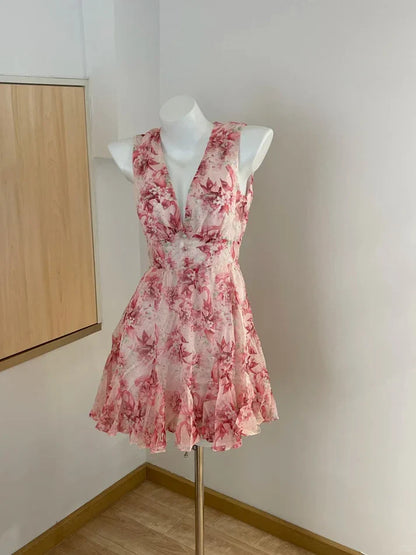 Cute Pink Floral Backless Design A-line Party Dress Homecoming Dress TP4080