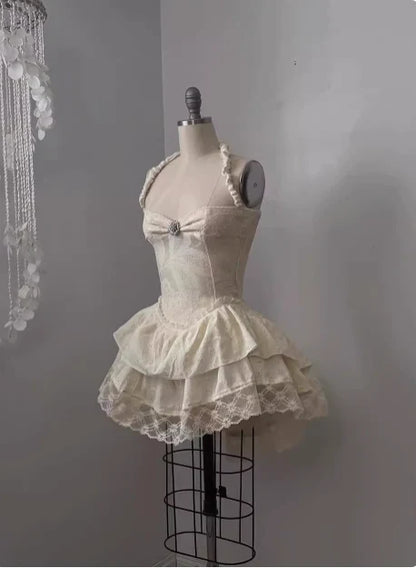 Vintage Beige Sweetheart Applique A-Line Elegant Tiered Homecoming Dress Party Dress Prom Dresses TP4139