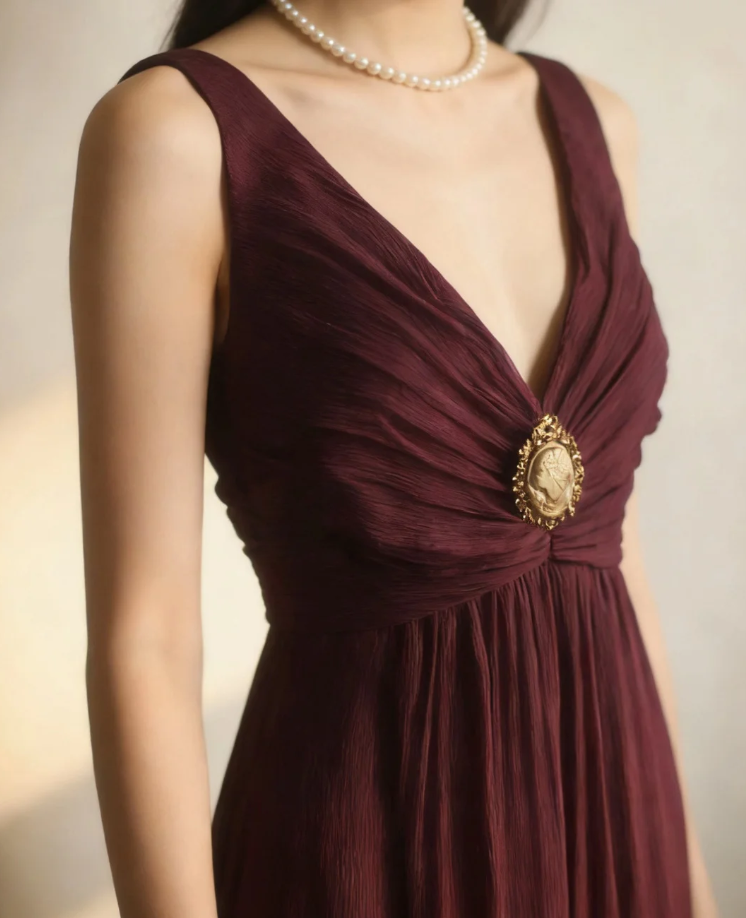 Retro Dark Purple V Neck Chiffon Long Prom Dress Evening Gown