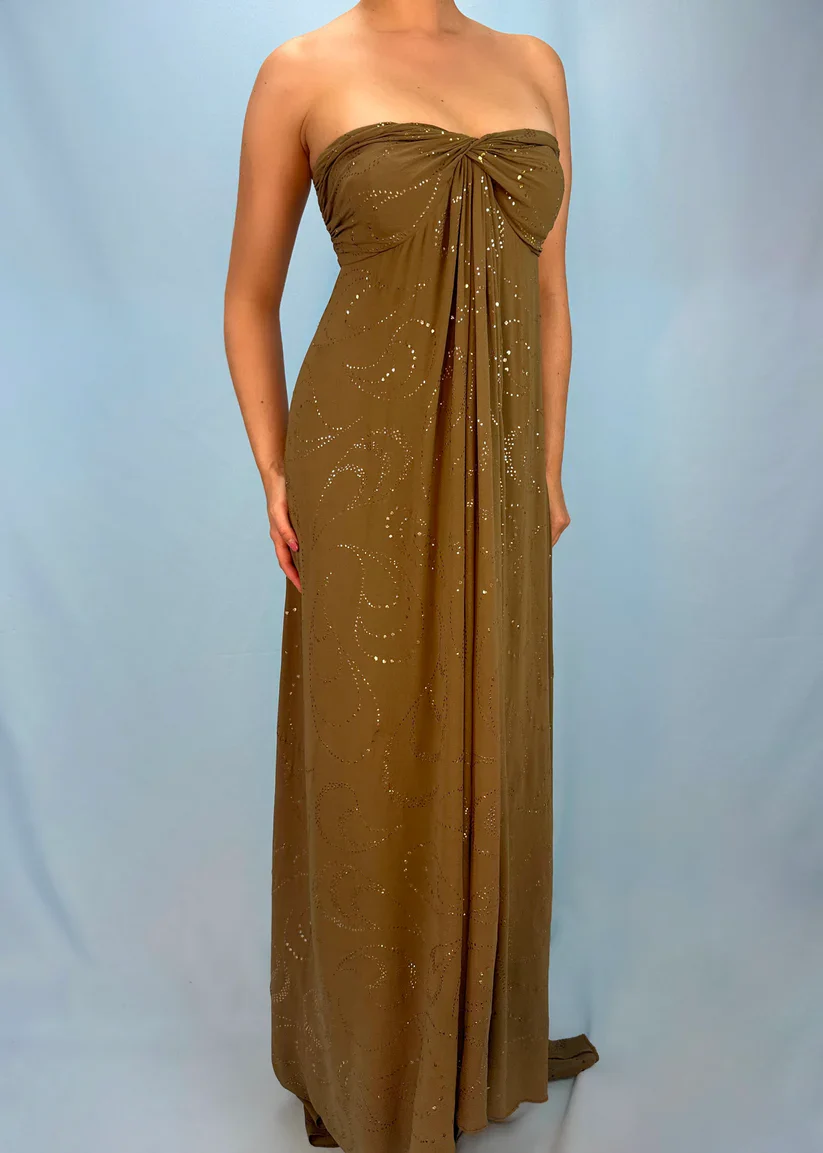Vintage Matcha Green Strapless Satin Sequin Mermaid Evening Dress Long Birthday Party Gown