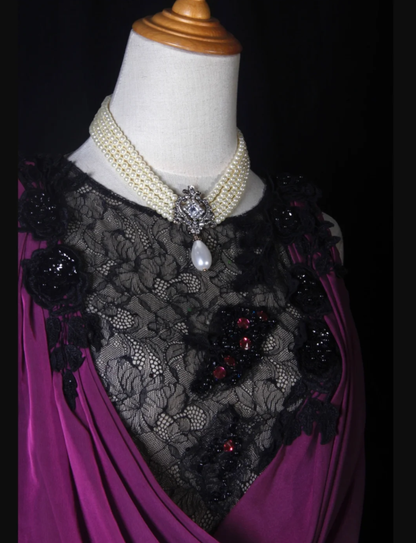 Elegant Sleeveless Purple Chiffon Lace Mermaid Long Party Dress Evening Gown With Beaded