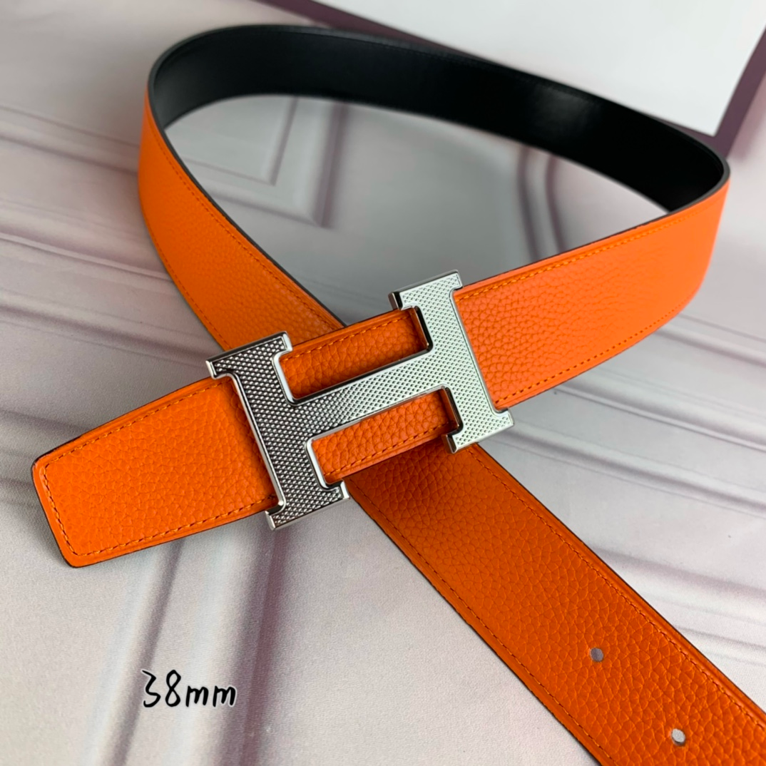 HERMES BELT TOGO SWIFT SILOUIS VUITTONER BUCKLE ORANGE 38MM