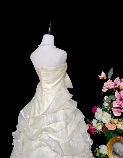 Elegant Strapless Organza Pleated Beaded Ball Gown Sweet 15 Dress Quinceanera Dress