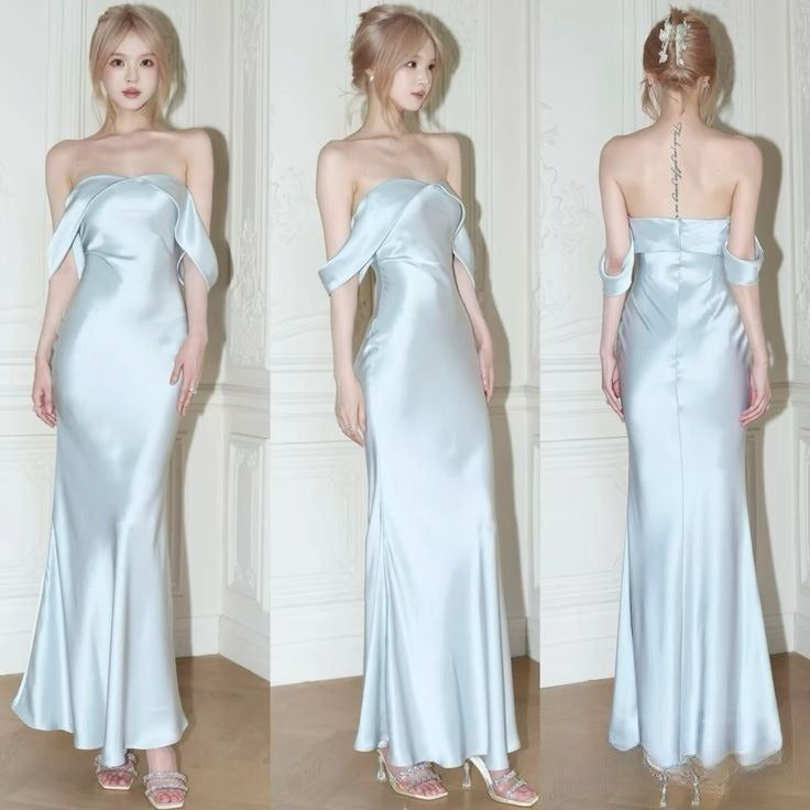 Off The Shoulder Floor-length Mermaid  Light Sky Blue Prom Dress Bridesmaid Dress Y8694