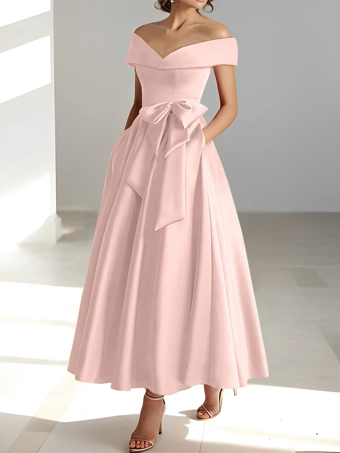 A-line/Princess Off Shoulder Pocket Mother of the bride dresses