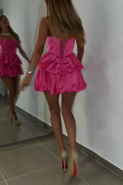 A-line boat shaped strapless empire pleats Homecoming dress